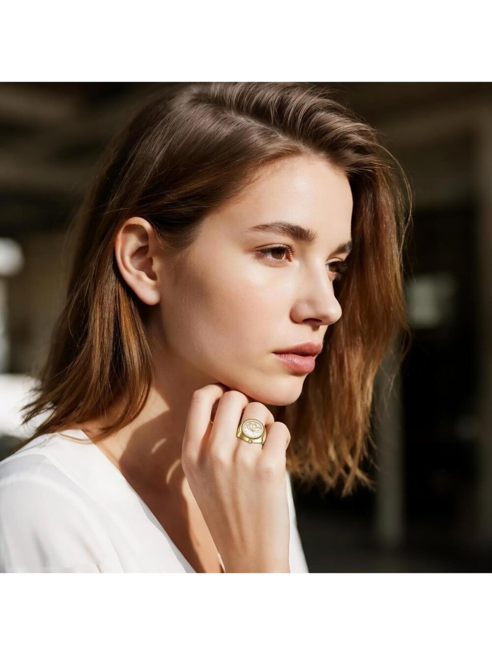 Unisex All Gold Analog Quartz Plated Elastic Butterfly Simple Finger Ring Watch - Picture 3 of 6